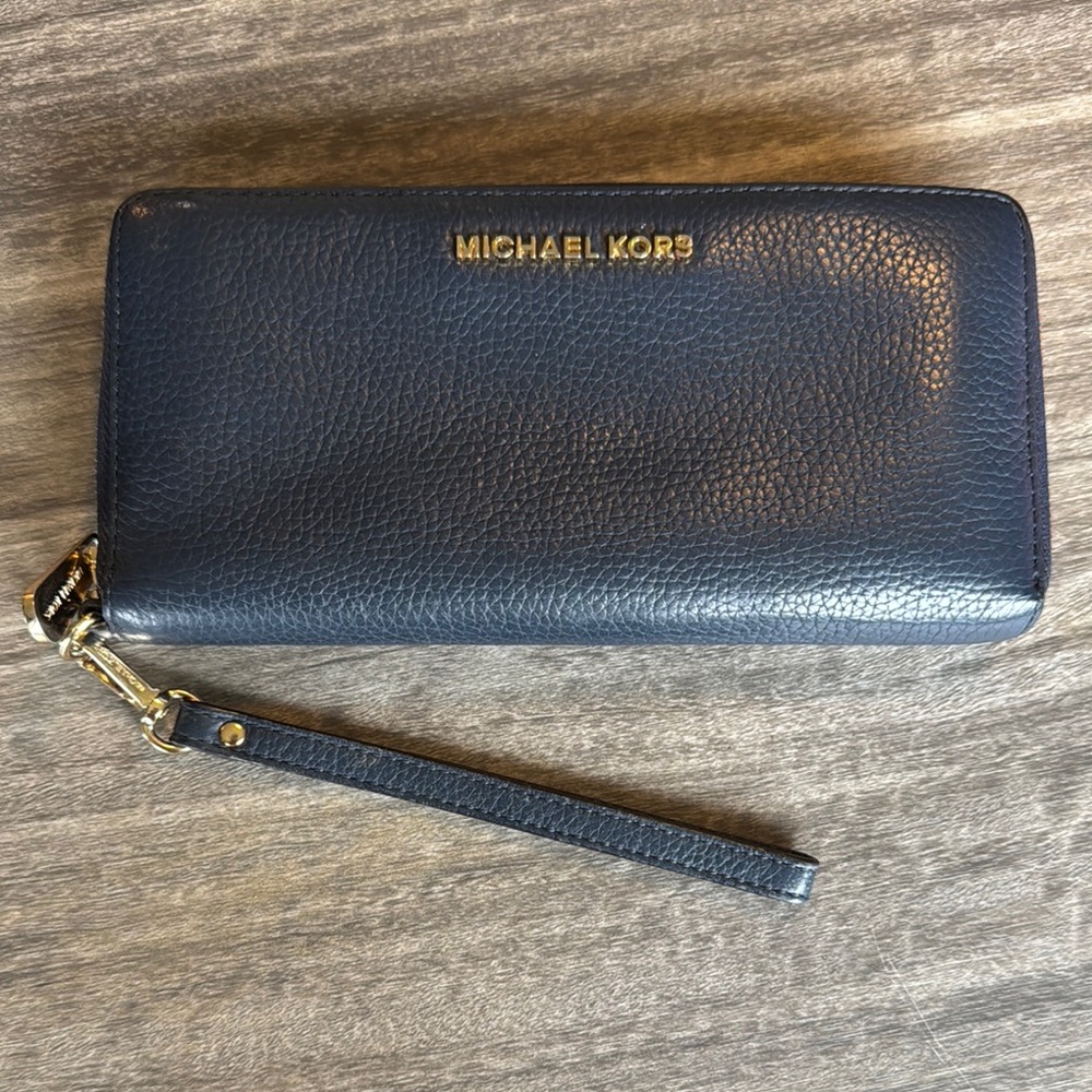 Michael Kors Dark Blue Leather Wristlet